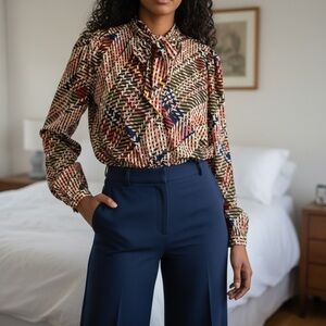 7th Avenue by New York & Company Printed Tie-Neck Blouse – Women’s XL